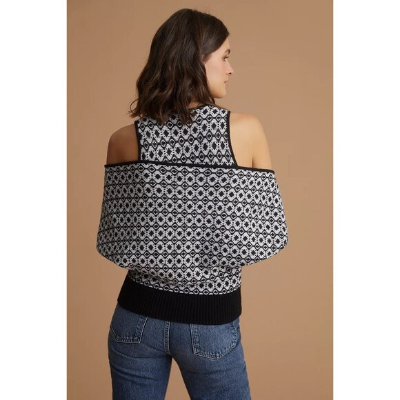 Maeve Anthropologie X-Small Black & White Geometric Knit Cardigan Sweater Vest S - Picture 2 of 9